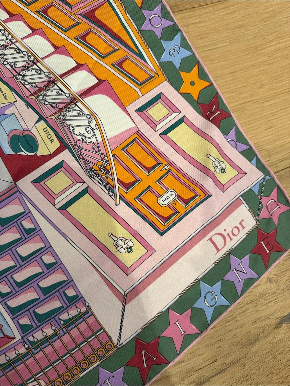 Dior Pink, Green and Yellow Illustrated Silk Scarf - Picture 3 of 9